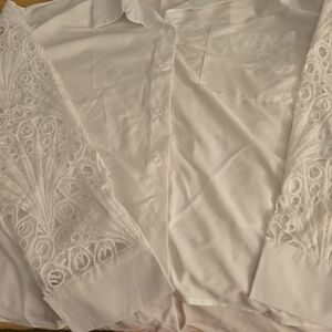 White Lace Sleeve Button-Up Shirt